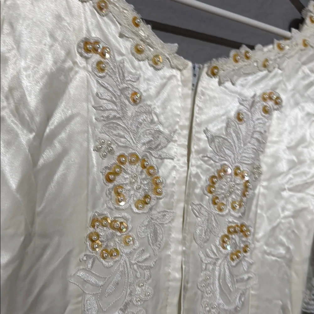Vintage Victorian Edwardian 70s Ivory Lace beading layered Maxi wedding Dress